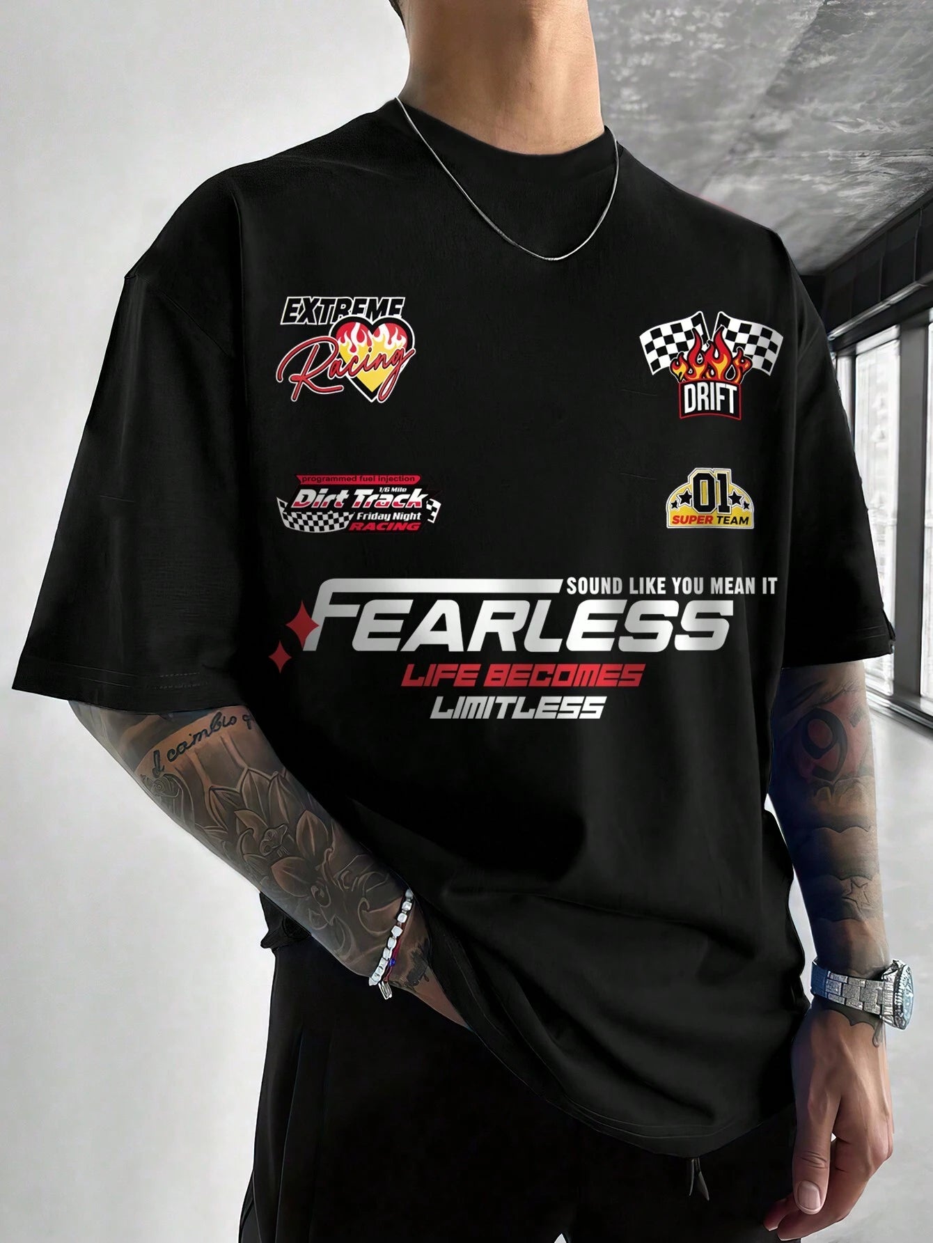 SXV 'FEARLESS LEGND’ Printed Cool Aesthetic Oversized Baggy T-shirt