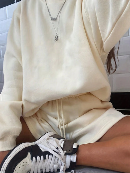 SXV Women's Solid Color Simple Daily Short-Sleeve Top And Shorts Set