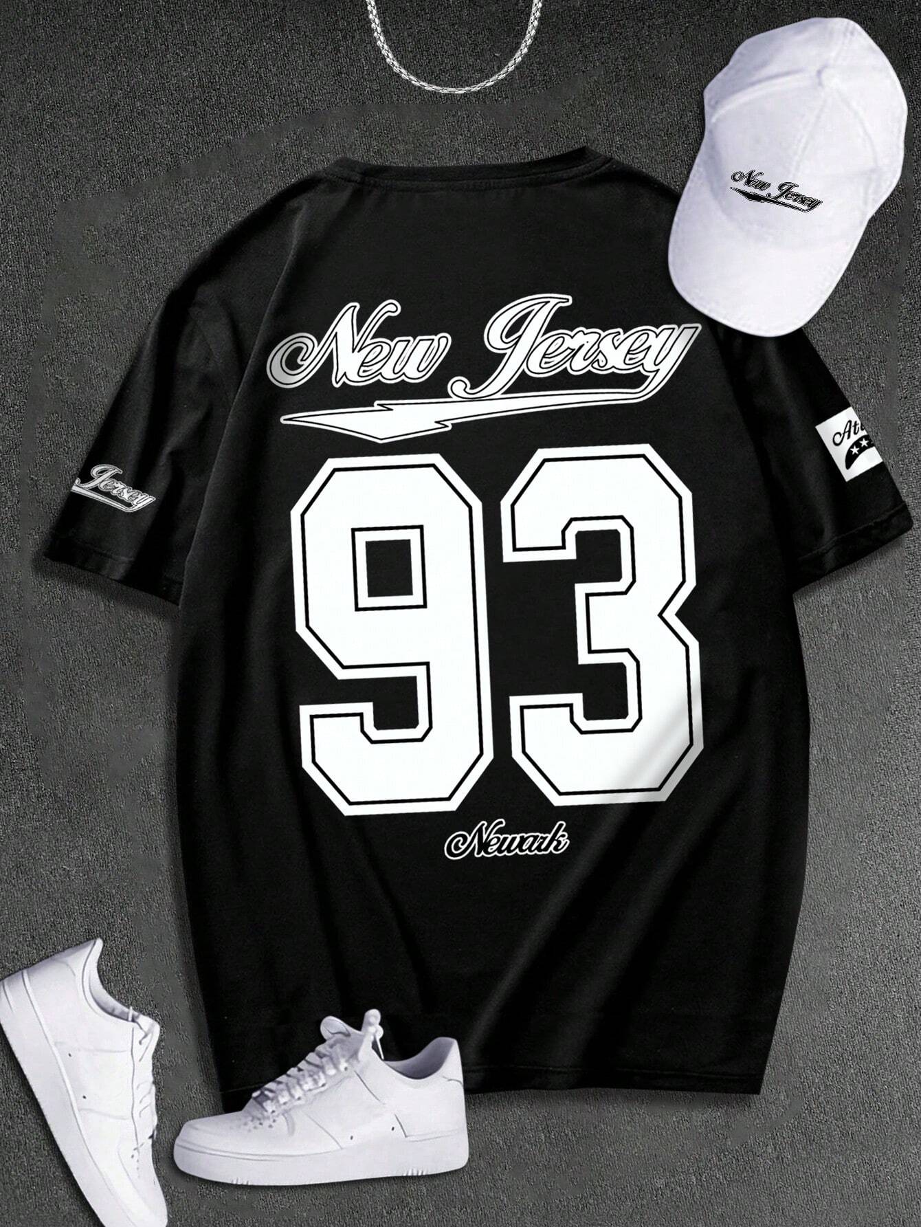 SXV 'new jersey 93 Printed Cool Aesthetic Oversized Baggy T-shirt