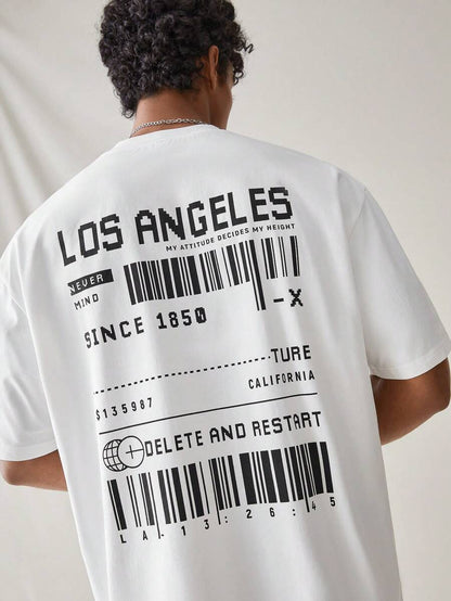 SXV  'los angel barcode’ Printed Cool Aesthetic Oversized Baggy T-shirt