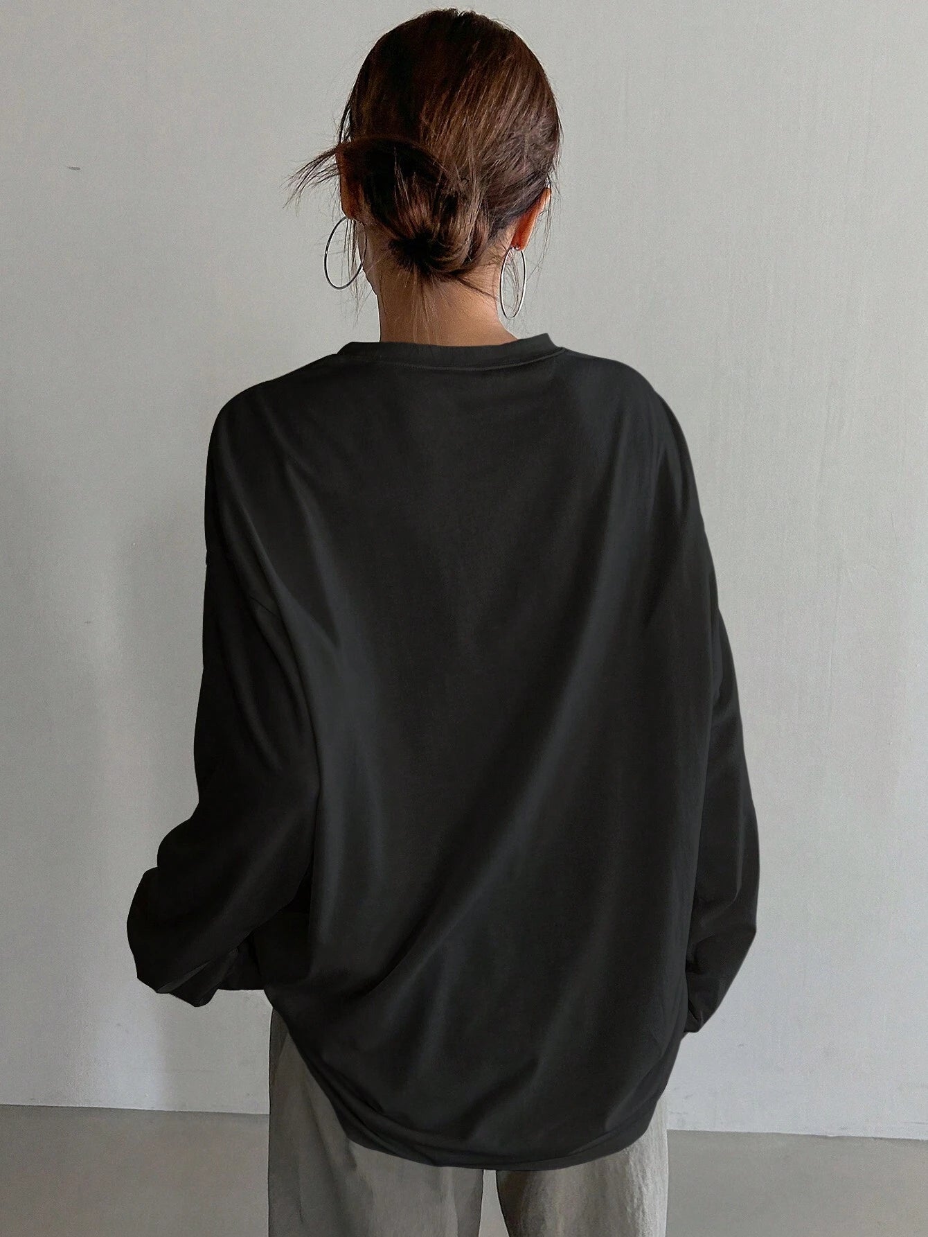 SXV Heart printed Women's Loose Solid Color Round Neck Long Sleeve Long T-Shirt