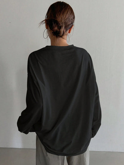 SXV Heart printed Women's Loose Solid Color Round Neck Long Sleeve Long T-Shirt