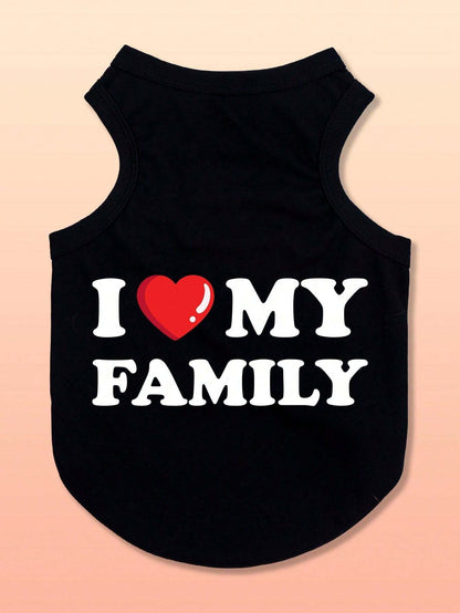 SXV 1pc I Love My Family Printed Flea-Repellent, Anti-Shedding, Heat-Insulated, Breathable Vest, Suitable For Cats And Dogs Indoor And Outdoor Use