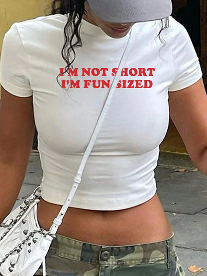 SXV Women's Slim-Fit Cropped T-Shirt With Slogan Print, Summer I'M NOT SHORT I'M FUN SIZED Graphic Tees Women Tops