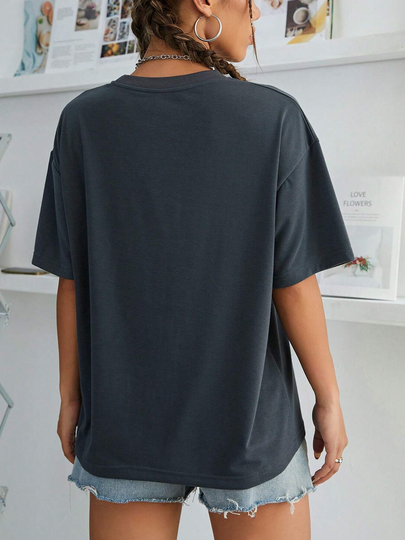 SXV Nashville music city Letter Print Cheongsam Pattern Round Neck Short Sleeve T-Shirt