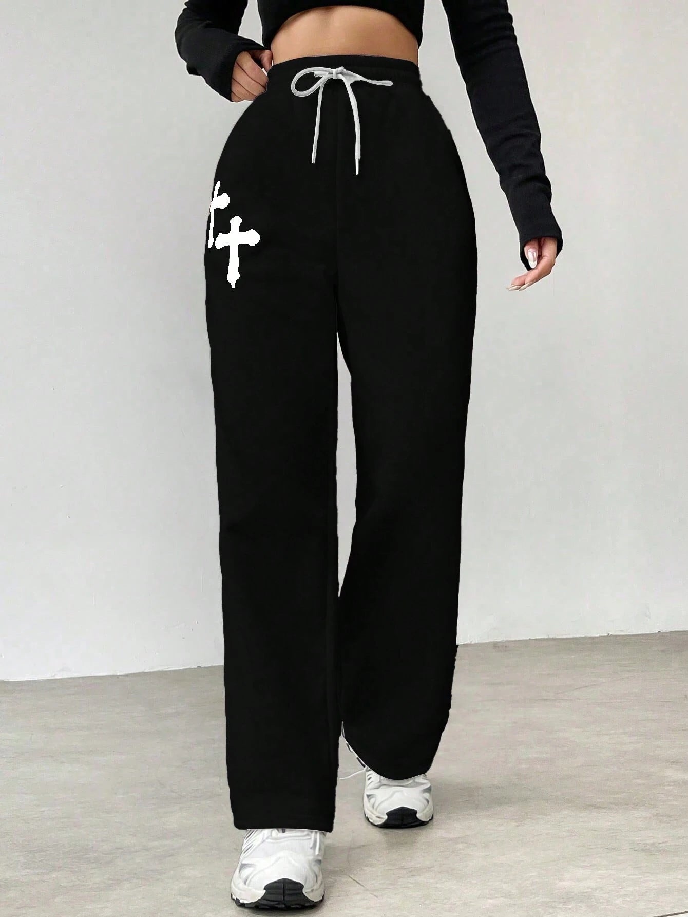 SXV Women Simple Jesus cross Printed Casual Sweatpants
