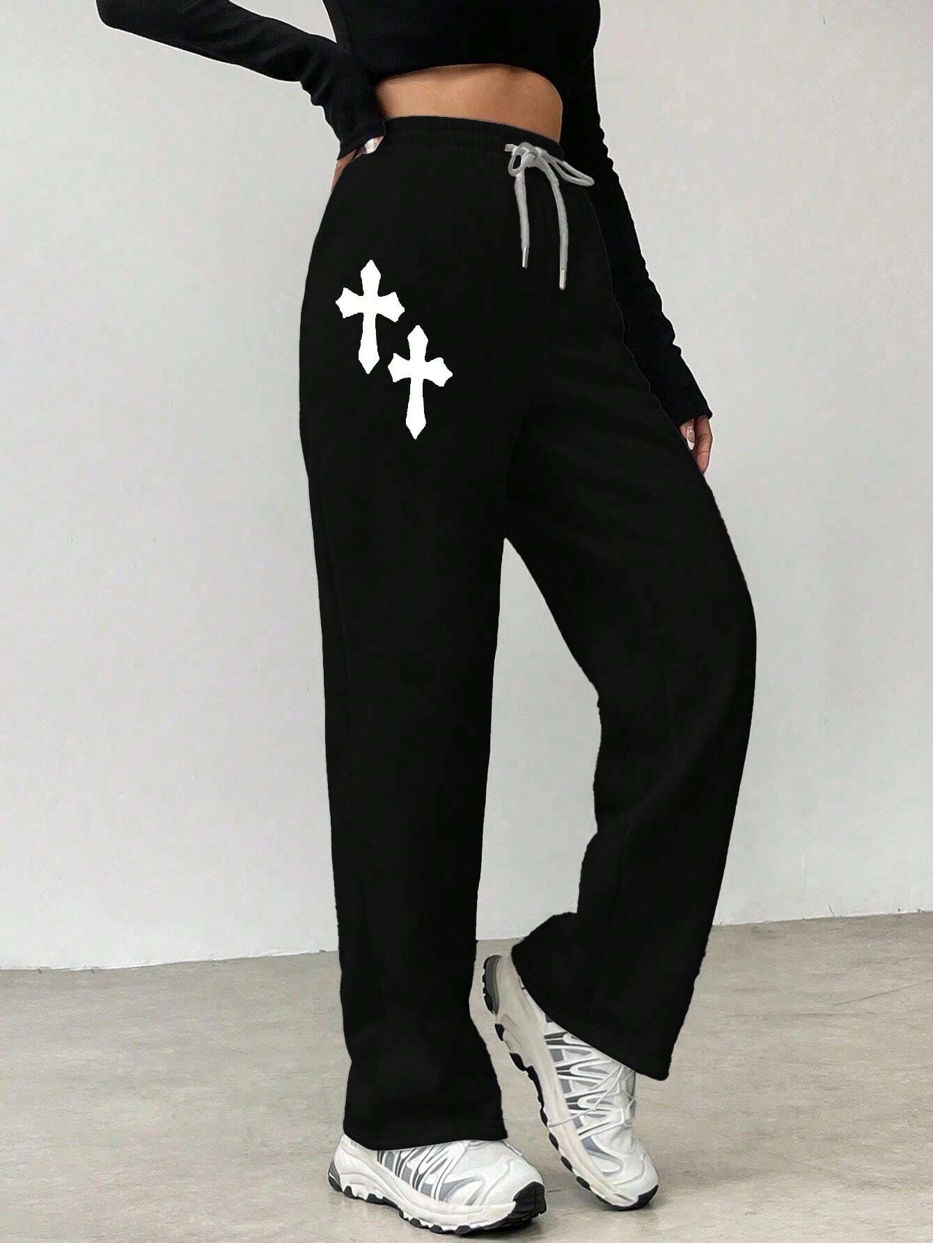 SXV Women Simple Jesus cross Printed Casual Sweatpants