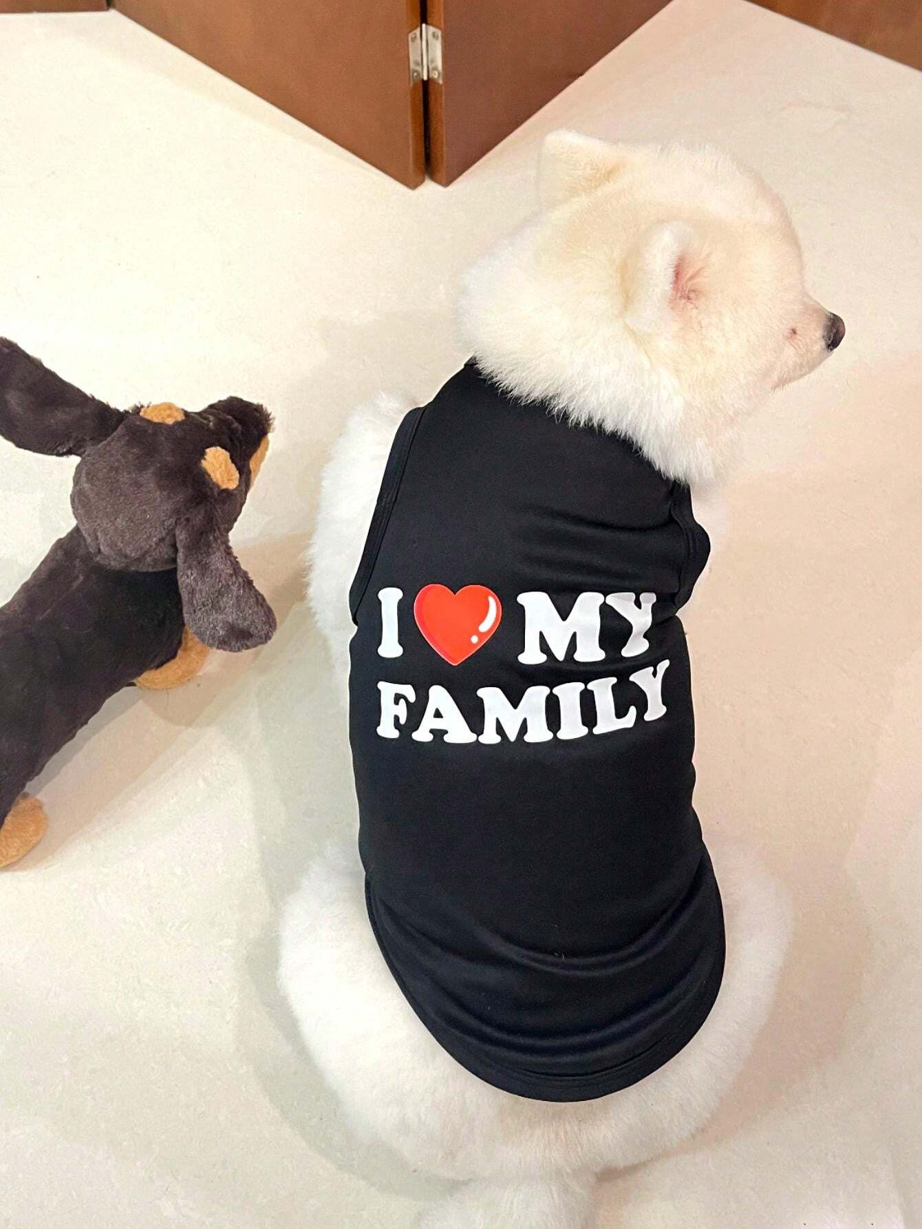 SXV 1pc I Love My Family Printed Flea-Repellent, Anti-Shedding, Heat-Insulated, Breathable Vest, Suitable For Cats And Dogs Indoor And Outdoor Use