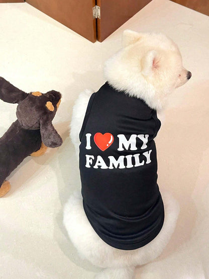 SXV 1pc I Love My Family Printed Flea-Repellent, Anti-Shedding, Heat-Insulated, Breathable Vest, Suitable For Cats And Dogs Indoor And Outdoor Use