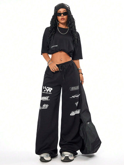 SXV Summer Sport Casual Logo Pattern Baggy Sweatpants