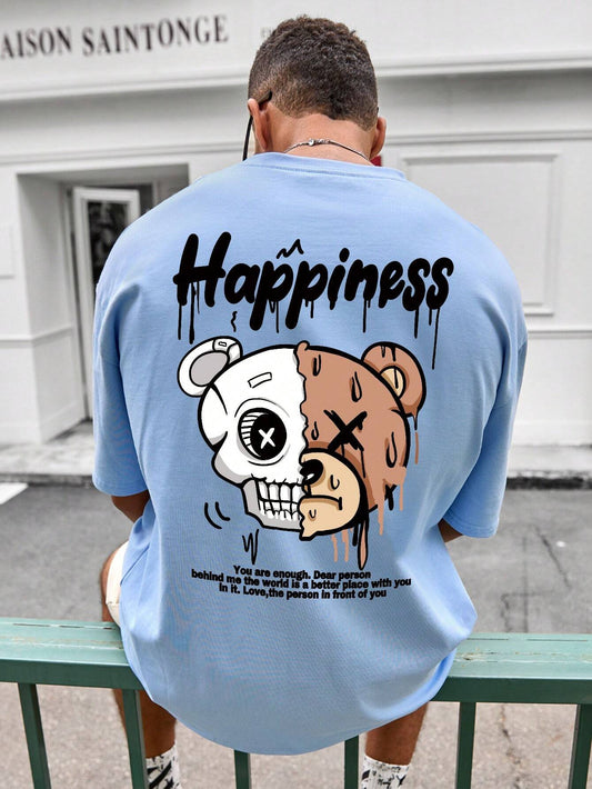 SXV  'Happiness’ Printed Cool Aesthetic Oversized Baggy T-shirt