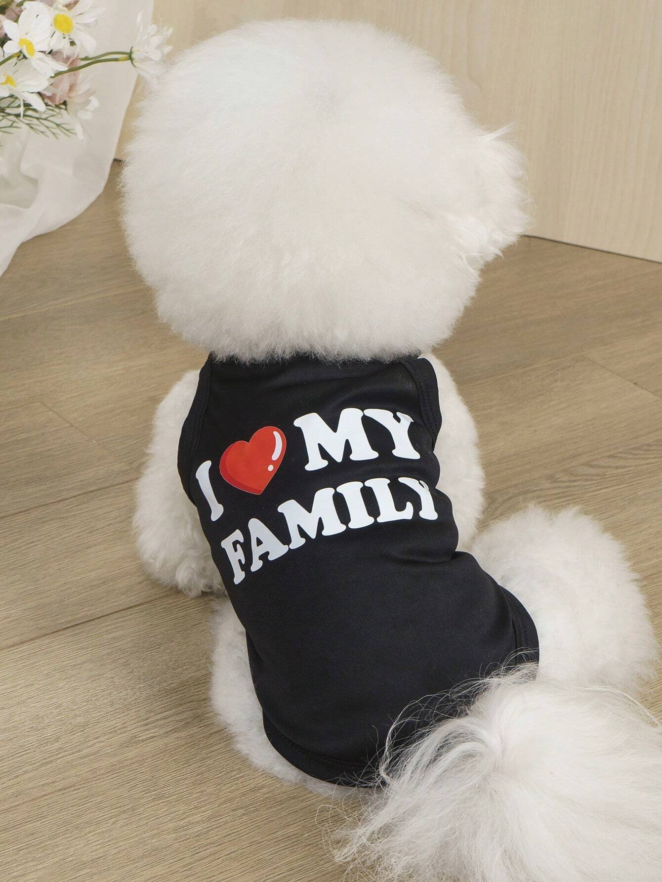 SXV 1pc I Love My Family Printed Flea-Repellent, Anti-Shedding, Heat-Insulated, Breathable Vest, Suitable For Cats And Dogs Indoor And Outdoor Use