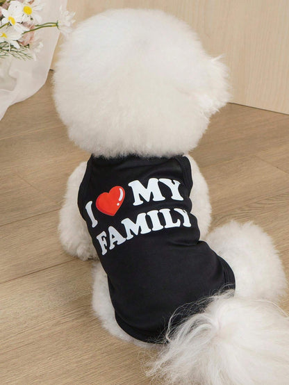SXV 1pc I Love My Family Printed Flea-Repellent, Anti-Shedding, Heat-Insulated, Breathable Vest, Suitable For Cats And Dogs Indoor And Outdoor Use