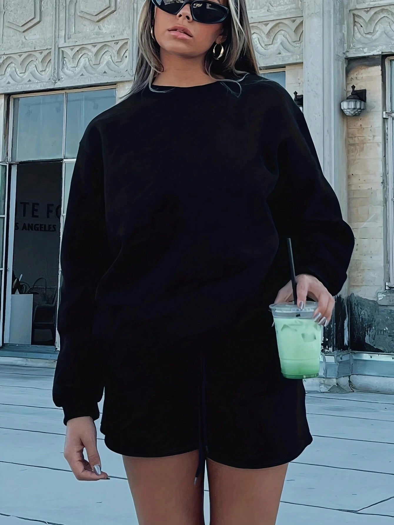 SXV Women's Solid Color Simple Daily Short-Sleeve Top And Shorts Set