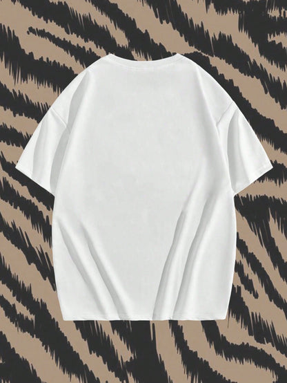 SXV Street Style Tee Short Sleeve Top With Black And White Mouth Pattern, Suitable For Summer