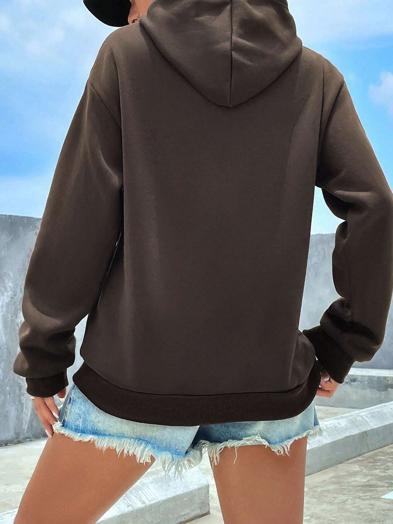 SXV Kangaroo Pocket Drop Shoulder Drawstring Thermal Hoodie