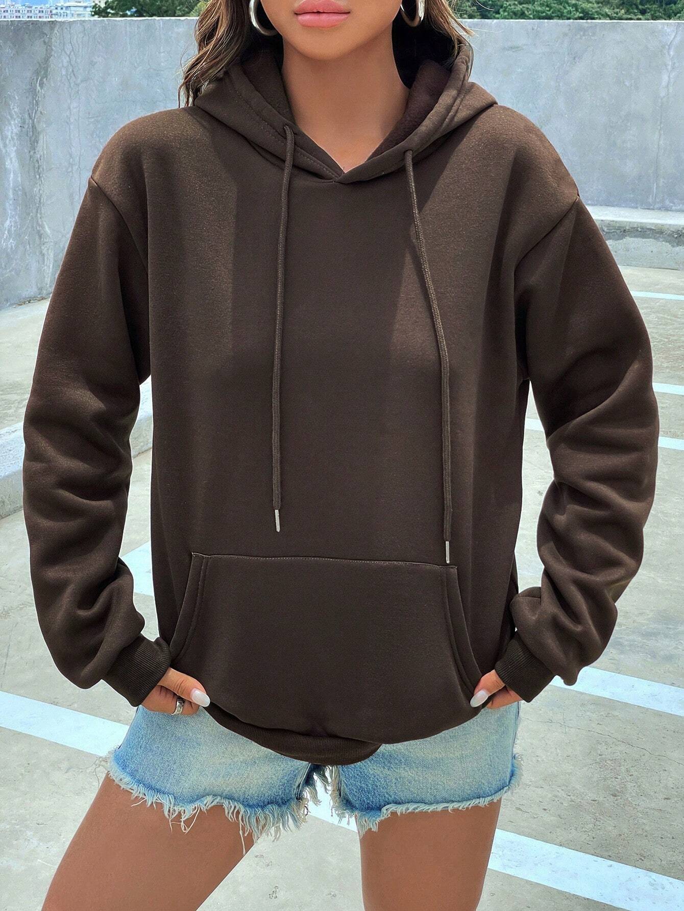SXV Kangaroo Pocket Drop Shoulder Drawstring Thermal Hoodie