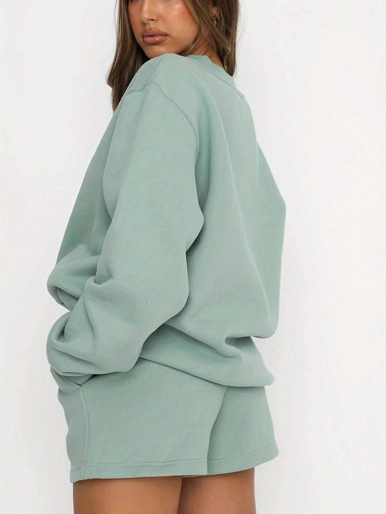 SXV Women's Solid Color Simple Daily Short-Sleeve Top And Shorts Set