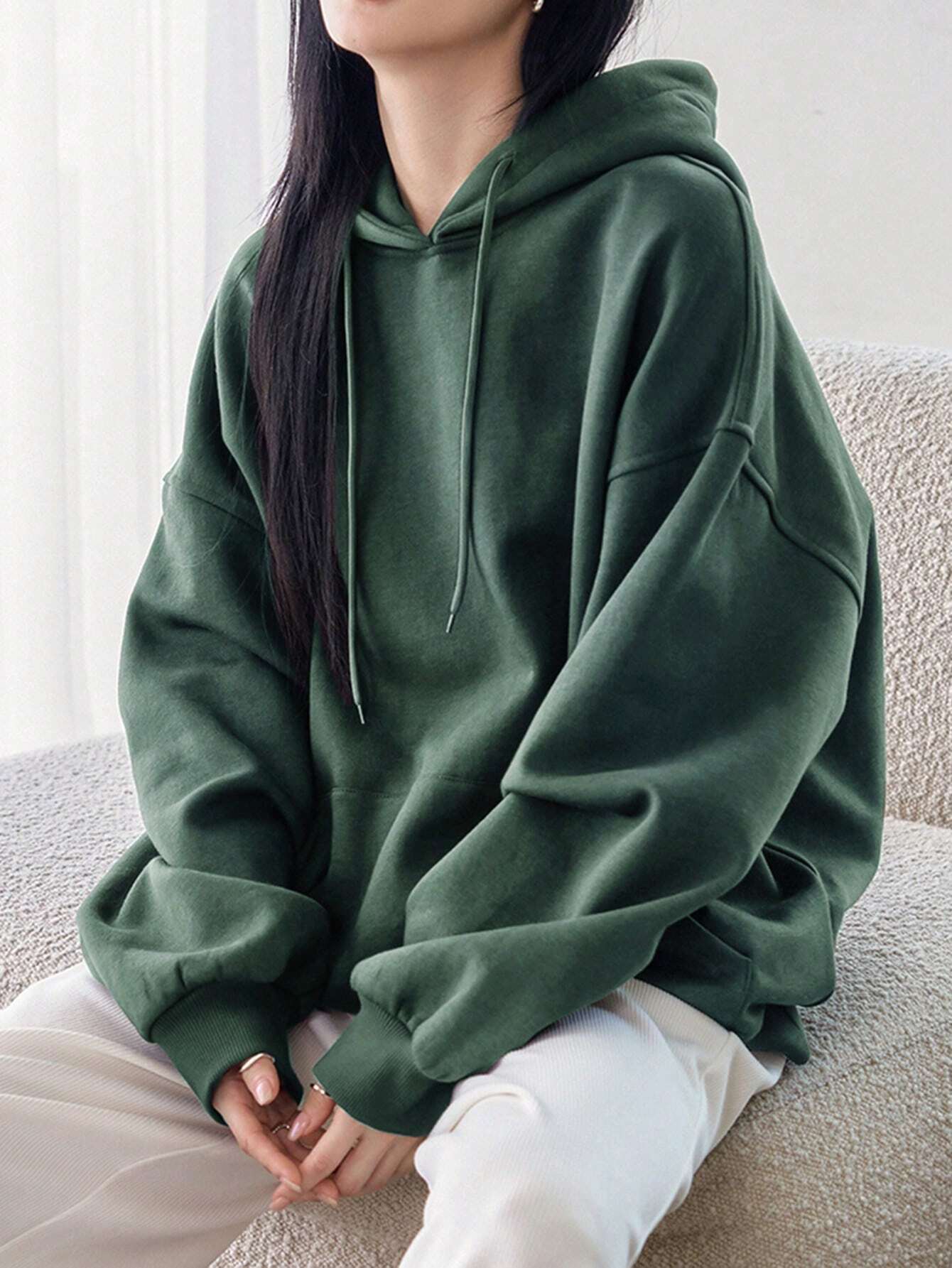 SXV Big Pocket Drop Shoulder Drawstring Hoodie,Long Sleeve Tops Old Money Style,Fall Women Clothes Sweatshirt