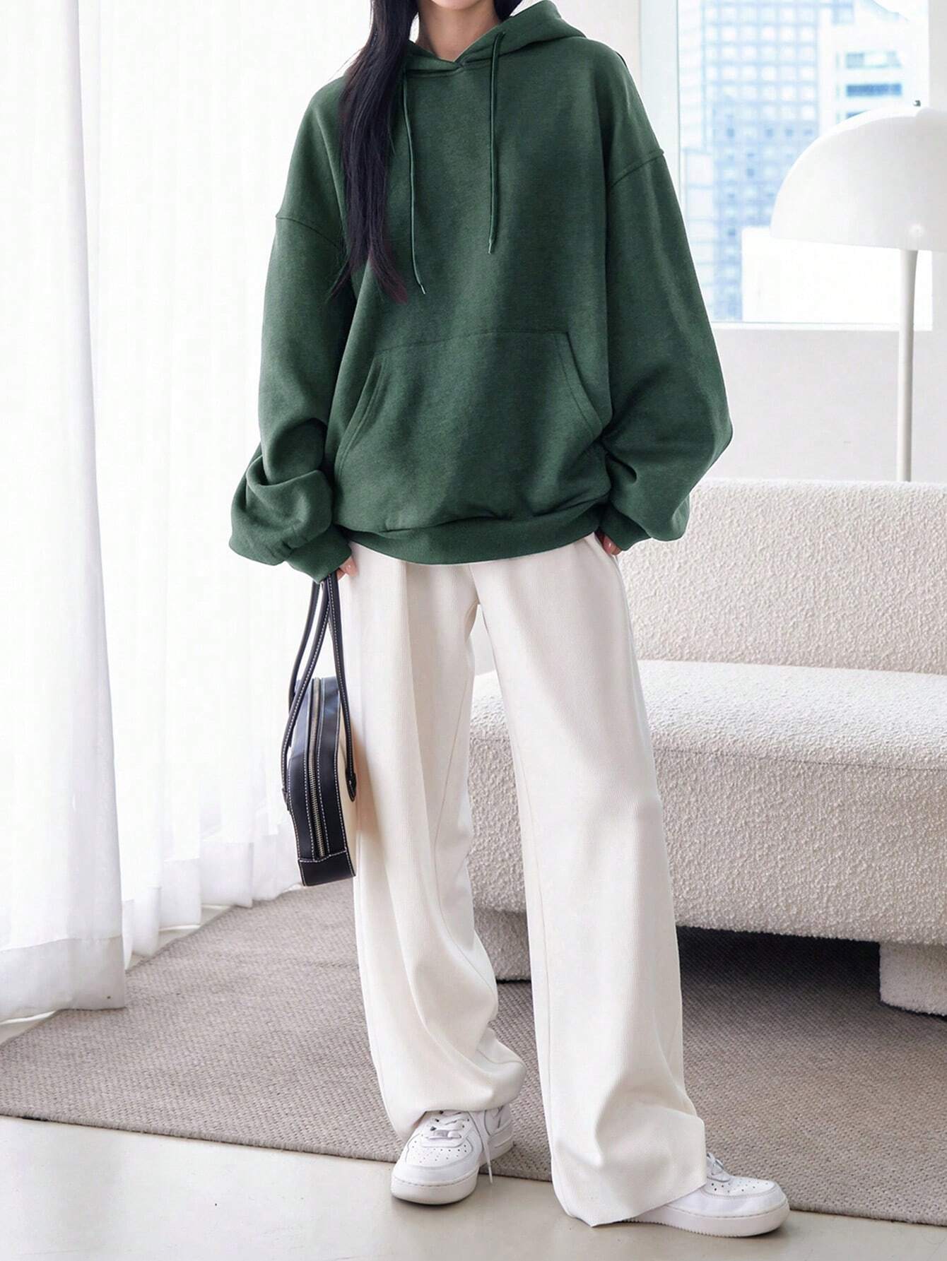 SXV Big Pocket Drop Shoulder Drawstring Hoodie,Long Sleeve Tops Old Money Style,Fall Women Clothes Sweatshirt