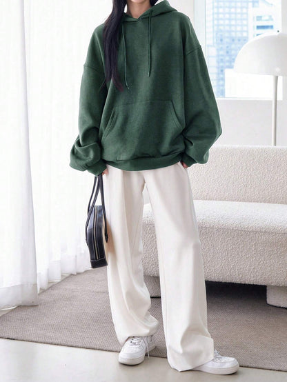 SXV Big Pocket Drop Shoulder Drawstring Hoodie,Long Sleeve Tops Old Money Style,Fall Women Clothes Sweatshirt