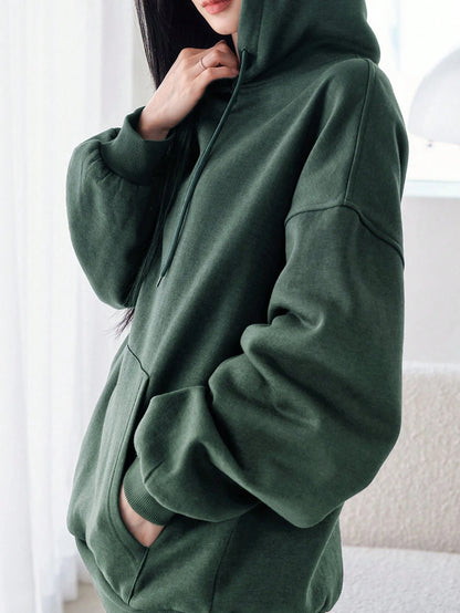SXV Big Pocket Drop Shoulder Drawstring Hoodie,Long Sleeve Tops Old Money Style,Fall Women Clothes Sweatshirt