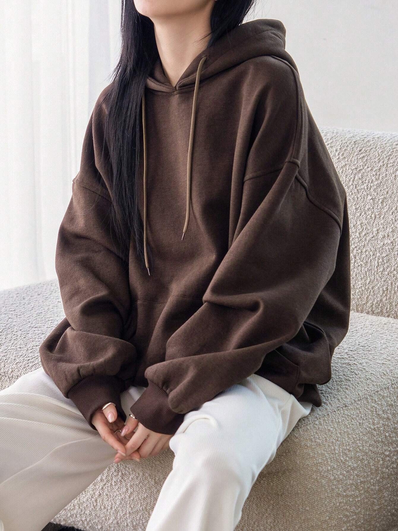 SXV Big Pocket Drop Shoulder Drawstring Hoodie,Long Sleeve Tops Old Money Style,Fall Women Clothes Sweatshirt