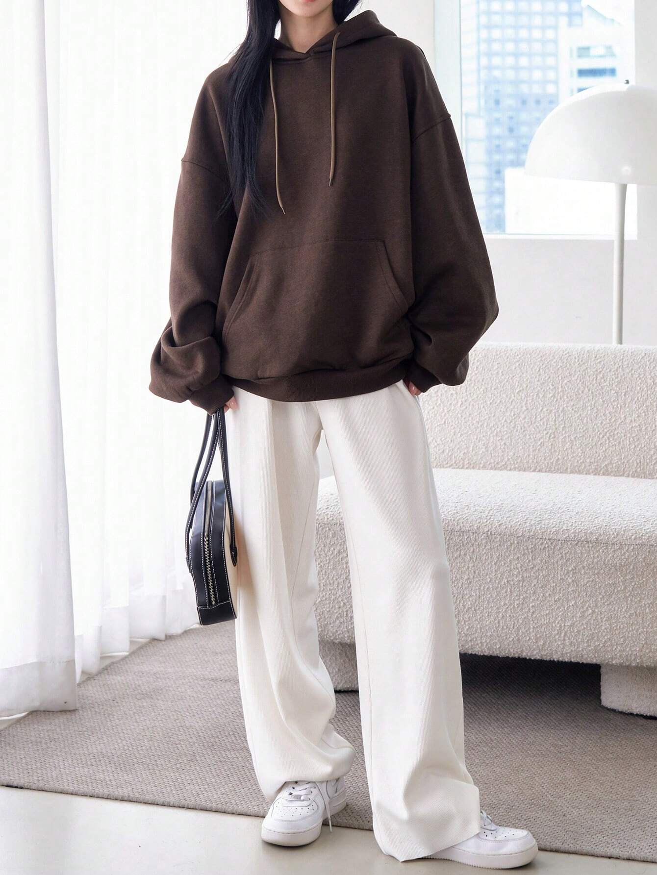 SXV Big Pocket Drop Shoulder Drawstring Hoodie,Long Sleeve Tops Old Money Style,Fall Women Clothes Sweatshirt