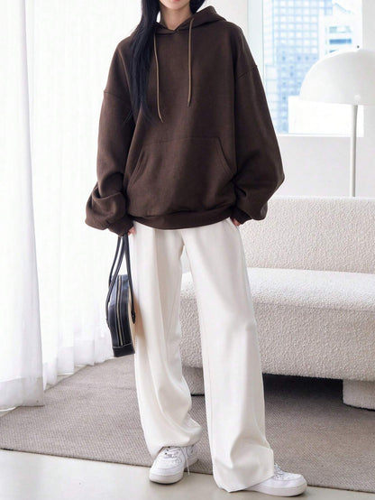 SXV Big Pocket Drop Shoulder Drawstring Hoodie,Long Sleeve Tops Old Money Style,Fall Women Clothes Sweatshirt