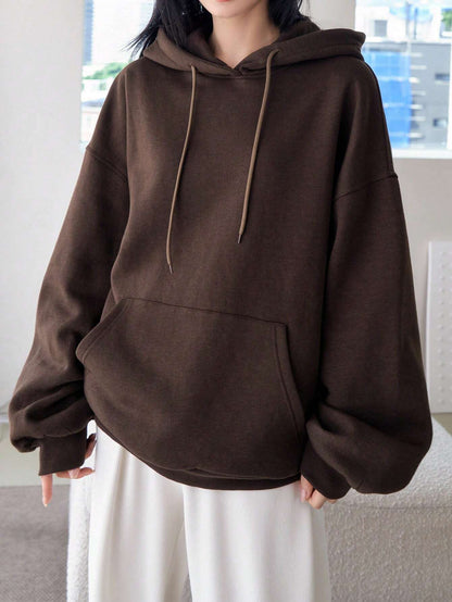 SXV Big Pocket Drop Shoulder Drawstring Hoodie,Long Sleeve Tops Old Money Style,Fall Women Clothes Sweatshirt
