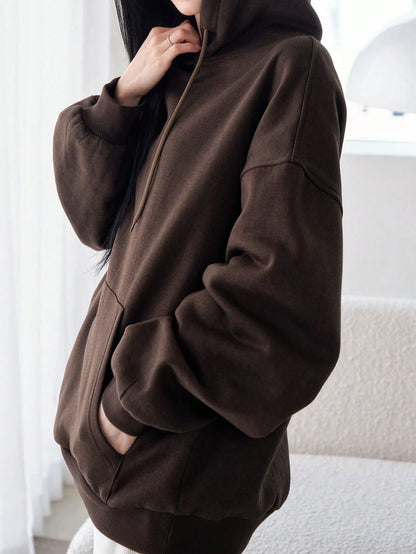 SXV Big Pocket Drop Shoulder Drawstring Hoodie,Long Sleeve Tops Old Money Style,Fall Women Clothes Sweatshirt