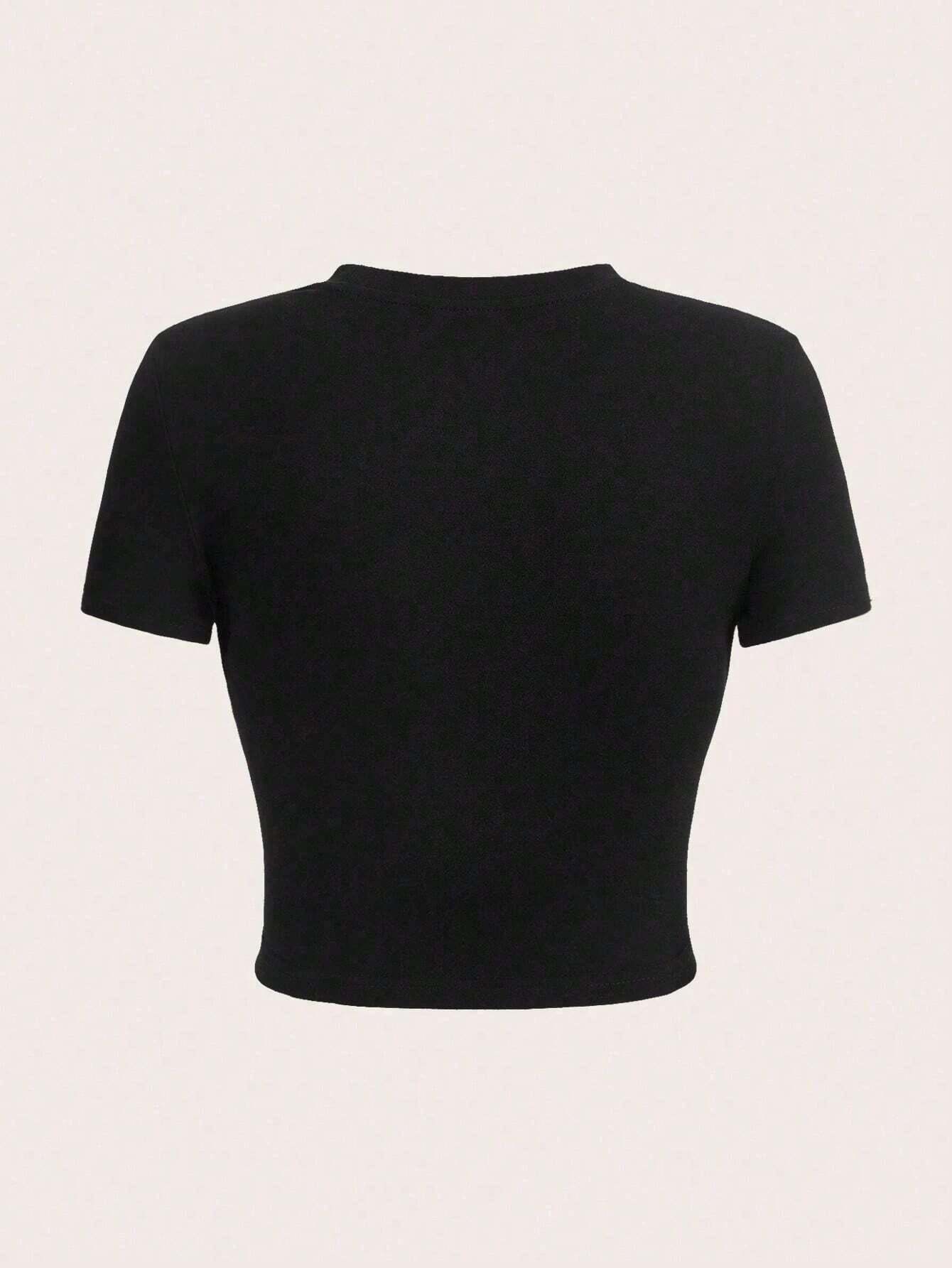 SXV Fun Letter Print Round Neck Short Sleeve Crop Top For Summer Casual Wear Graphic Tees Women Tops