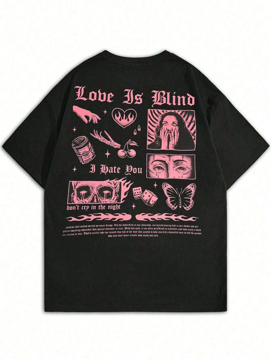 SXV Street Life Men's Vintage Character & Slogan Print T-Shirt For Summer Y2k Style, School