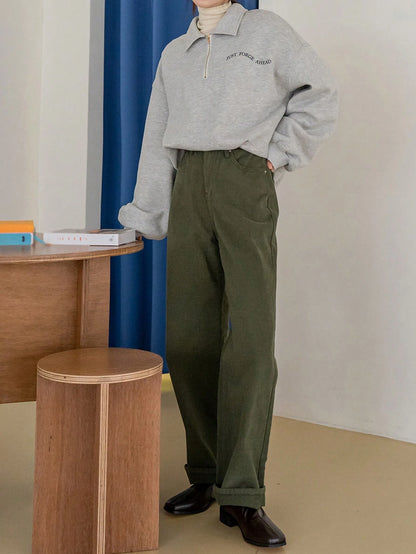 SXV Slogan Graphic Quarter Zip Drop Shoulder Thermal Lined Sweatshirt Without Tee,Fall Clothes