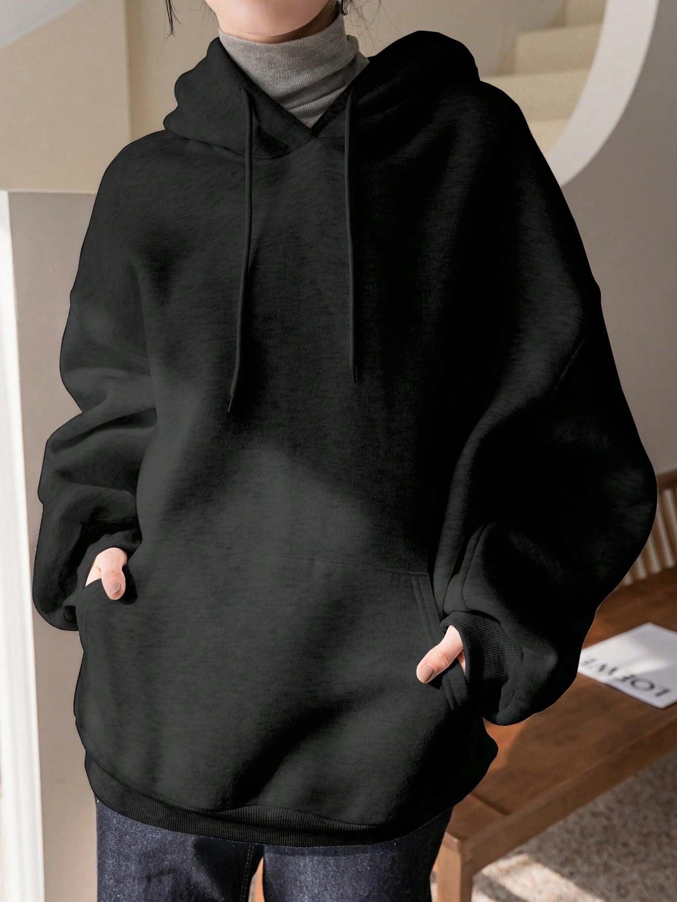 SXV Big Pocket Drop Shoulder Drawstring Hoodie,Long Sleeve Tops Old Money Style,Fall Women Clothes Sweatshirt