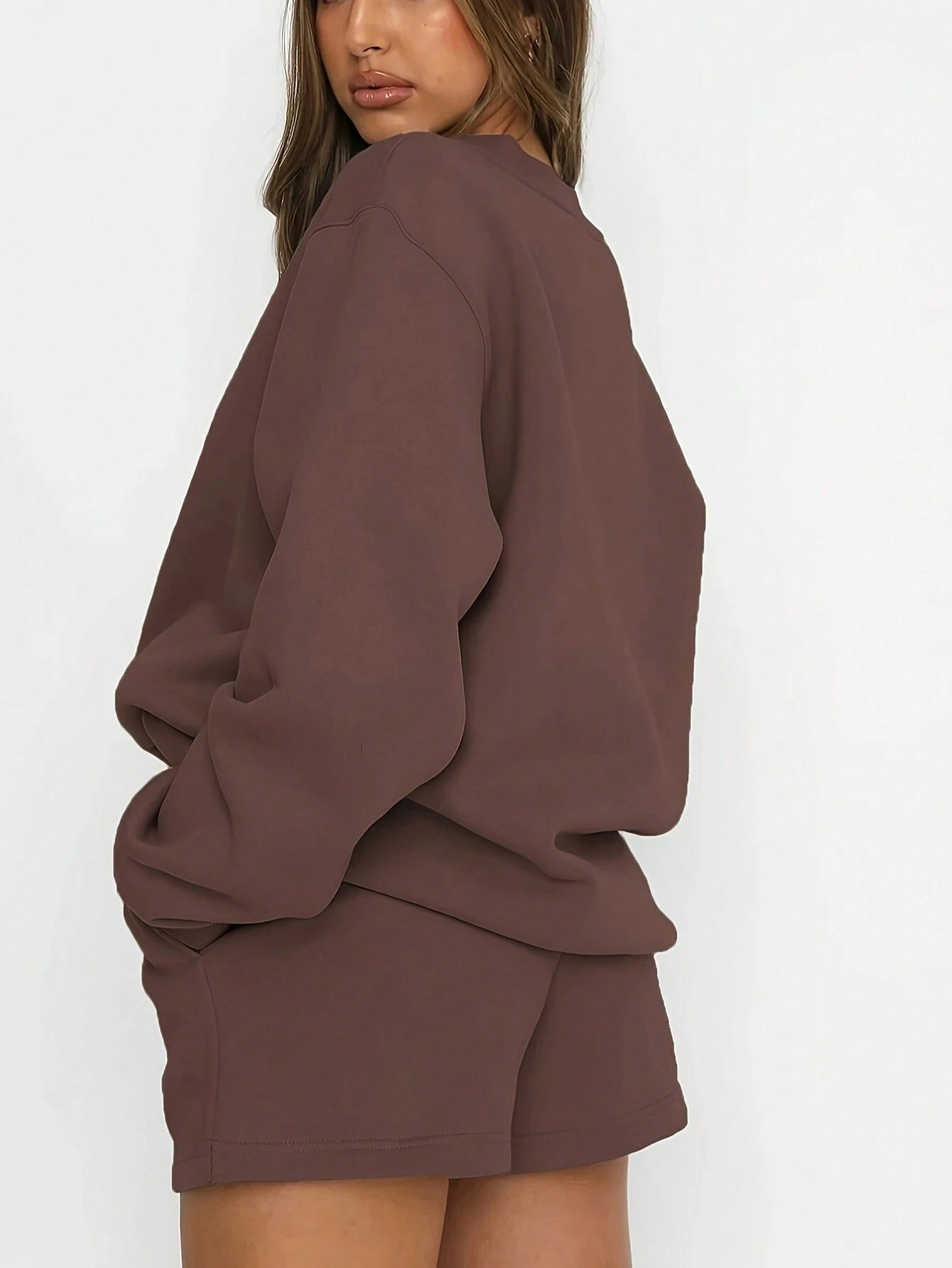 SXV Women's Solid Color Simple Daily Short-Sleeve Top And Shorts Set