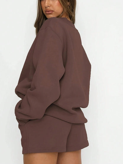 SXV Women's Solid Color Simple Daily Short-Sleeve Top And Shorts Set