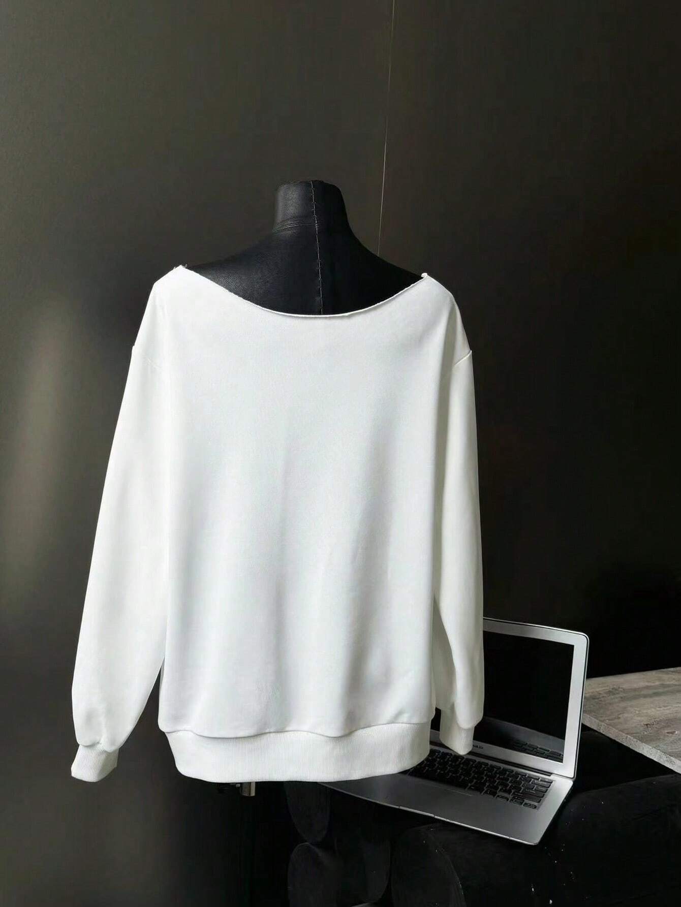 SXV Casual Soild off shoulder plain grey sweatshirt