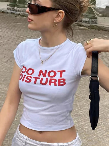 SXV Women Summer Slogan Printed Round Neck Short Sleeve Casual T-Shirt