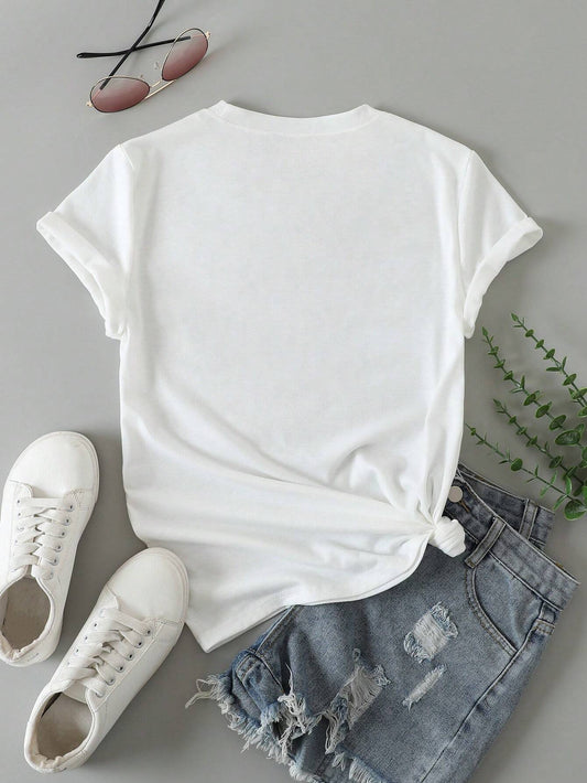 SXV time to travel Luggage Print Short Sleeve T-Shirt Graphic Tees Women