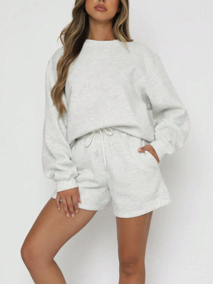 SXV Women's Solid Color Simple Daily Short-Sleeve Top And Shorts Set