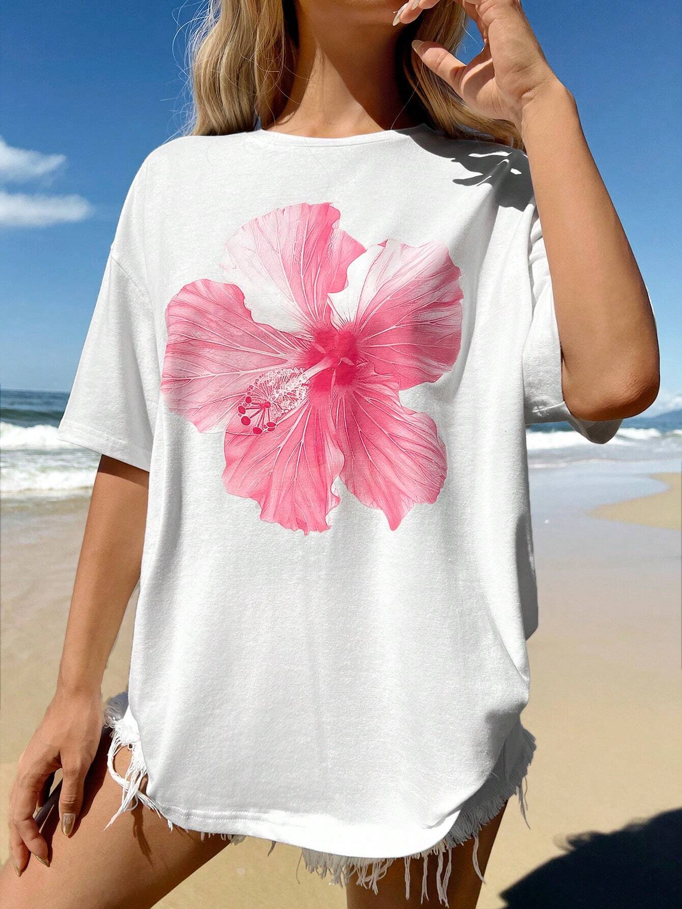 SXV 'Minimalist Flower’ Printed Cool Aesthetic Oversized Baggy T-shirt