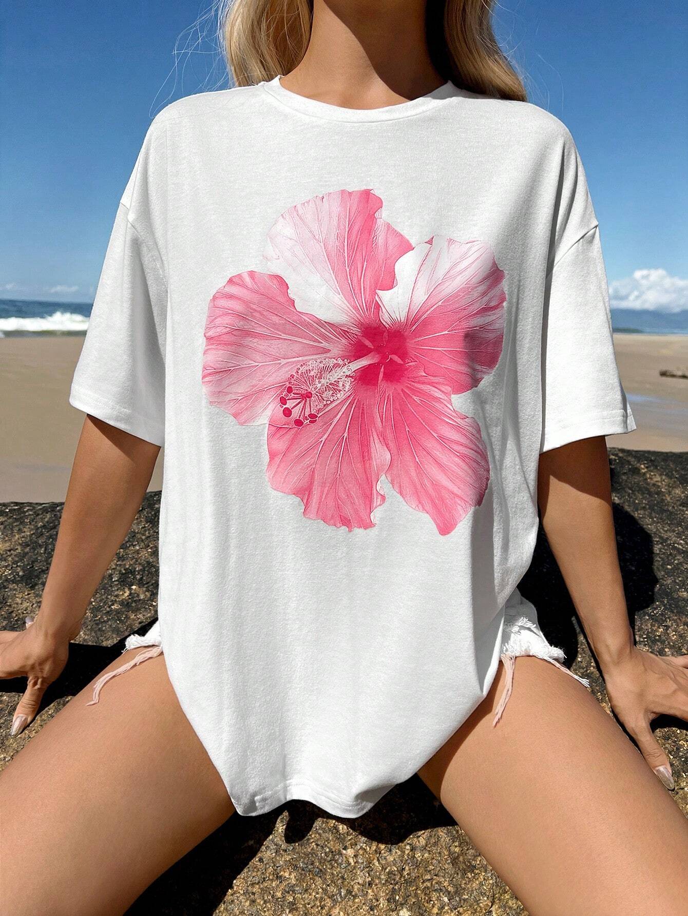 SXV 'Minimalist Flower’ Printed Cool Aesthetic Oversized Baggy T-shirt
