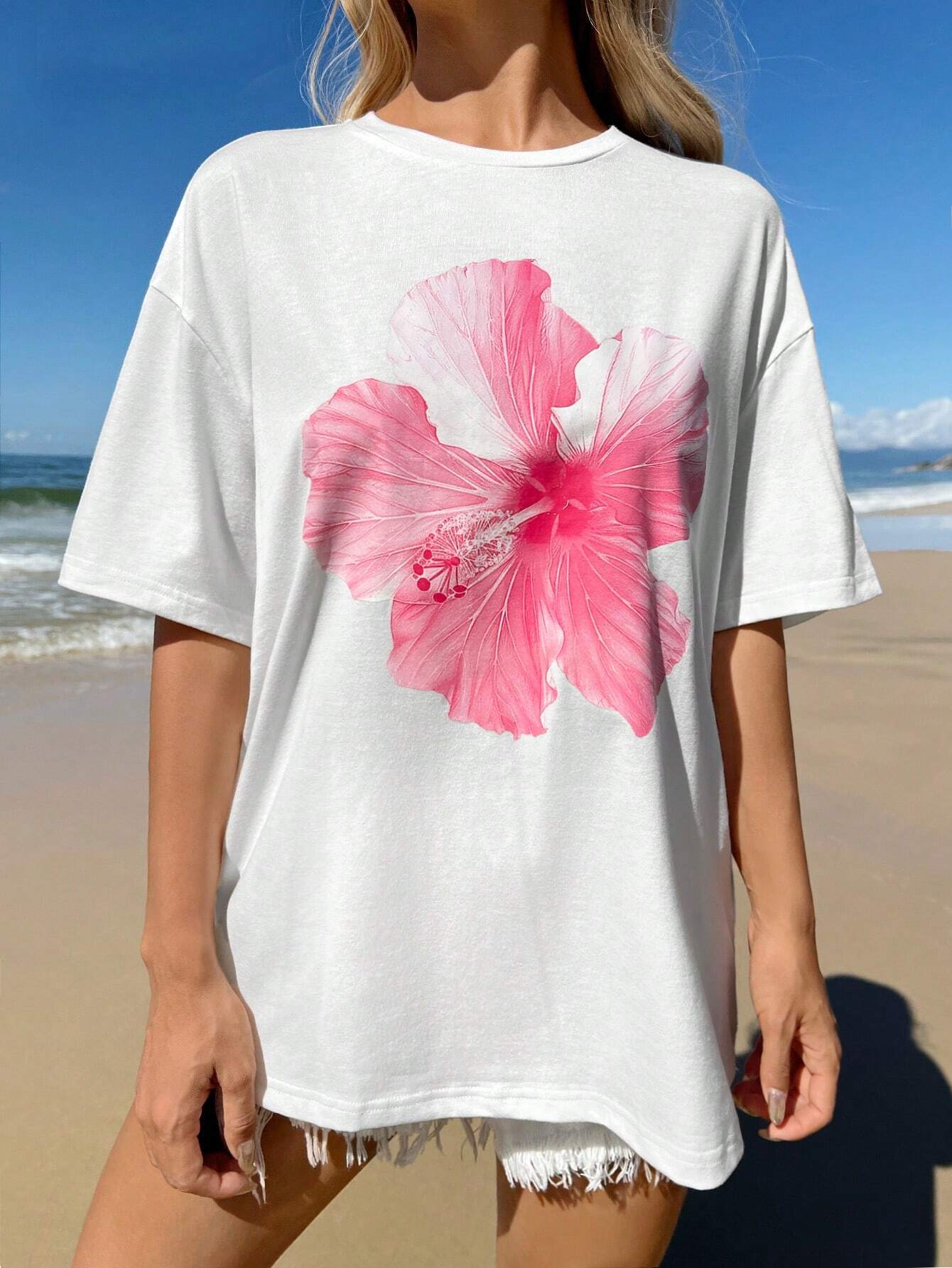 SXV 'Minimalist Flower’ Printed Cool Aesthetic Oversized Baggy T-shirt