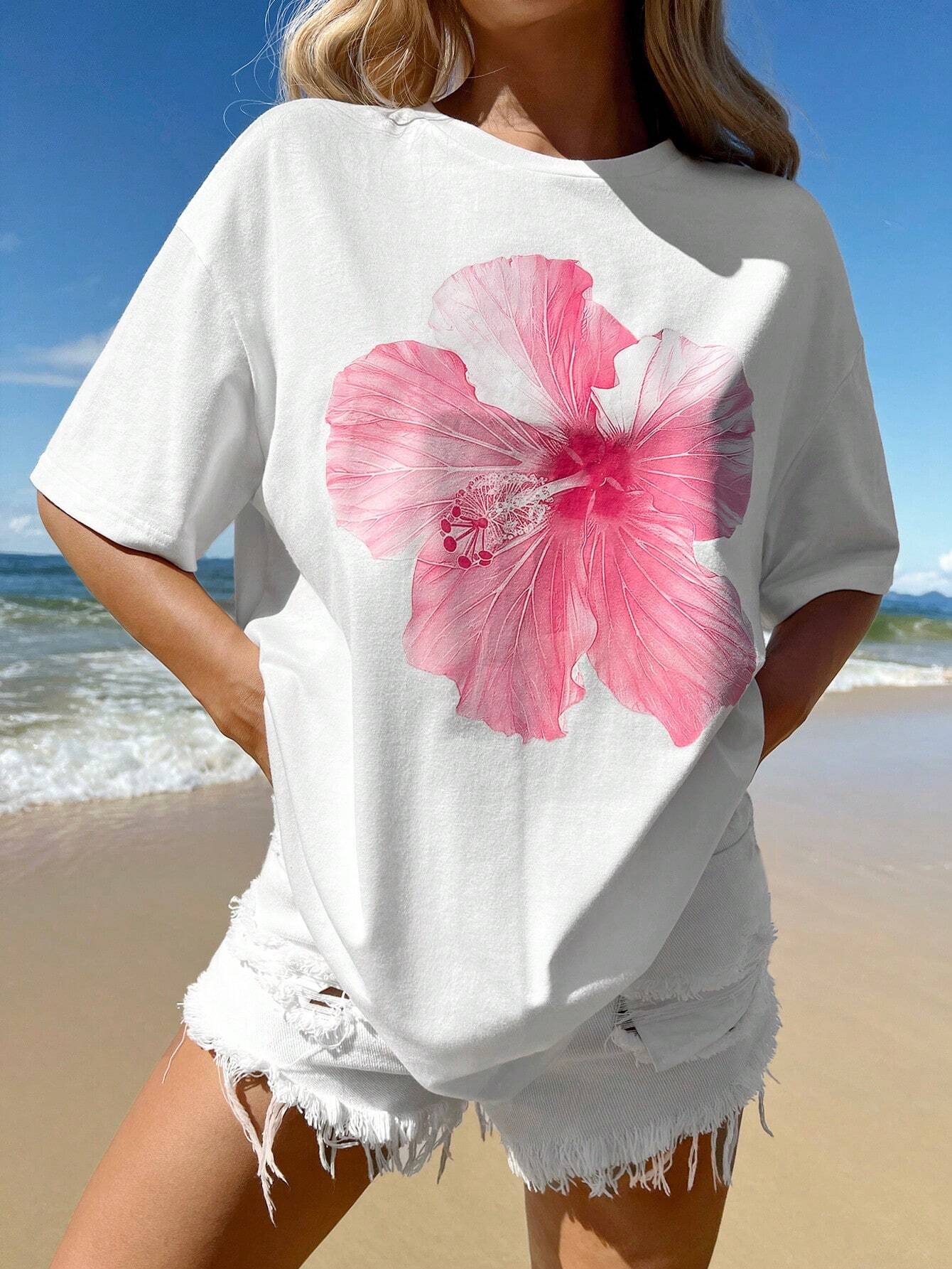 SXV 'Minimalist Flower’ Printed Cool Aesthetic Oversized Baggy T-shirt