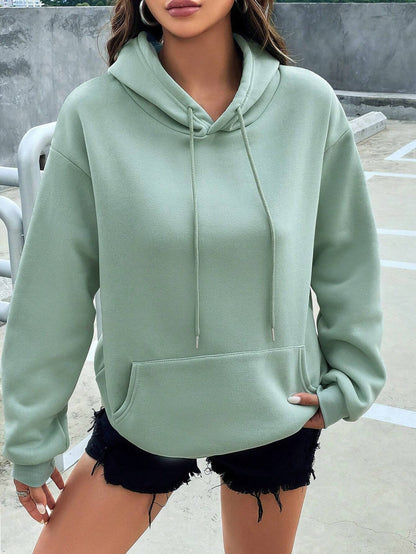 SXV Kangaroo Pocket Drop Shoulder Drawstring Thermal Hoodie