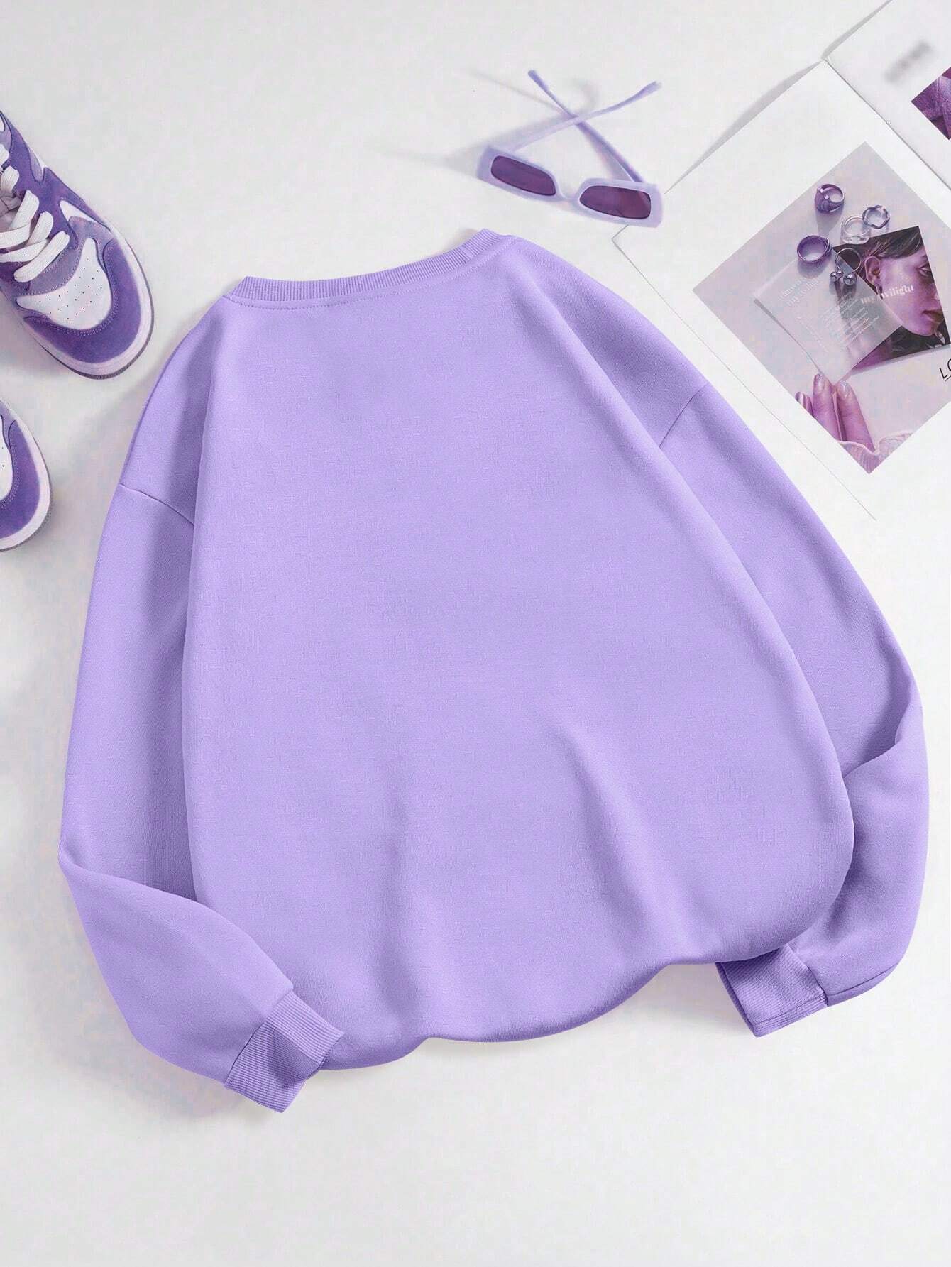 SXV Women's Simple Everyday Printed Crew Neck Long Sleeve Sweatshirt