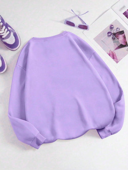 SXV Women's Simple Everyday Printed Crew Neck Long Sleeve Sweatshirt