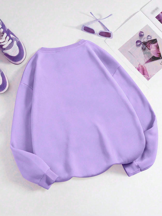 SXV Women's Simple Everyday Printed Crew Neck Long Sleeve Sweatshirt