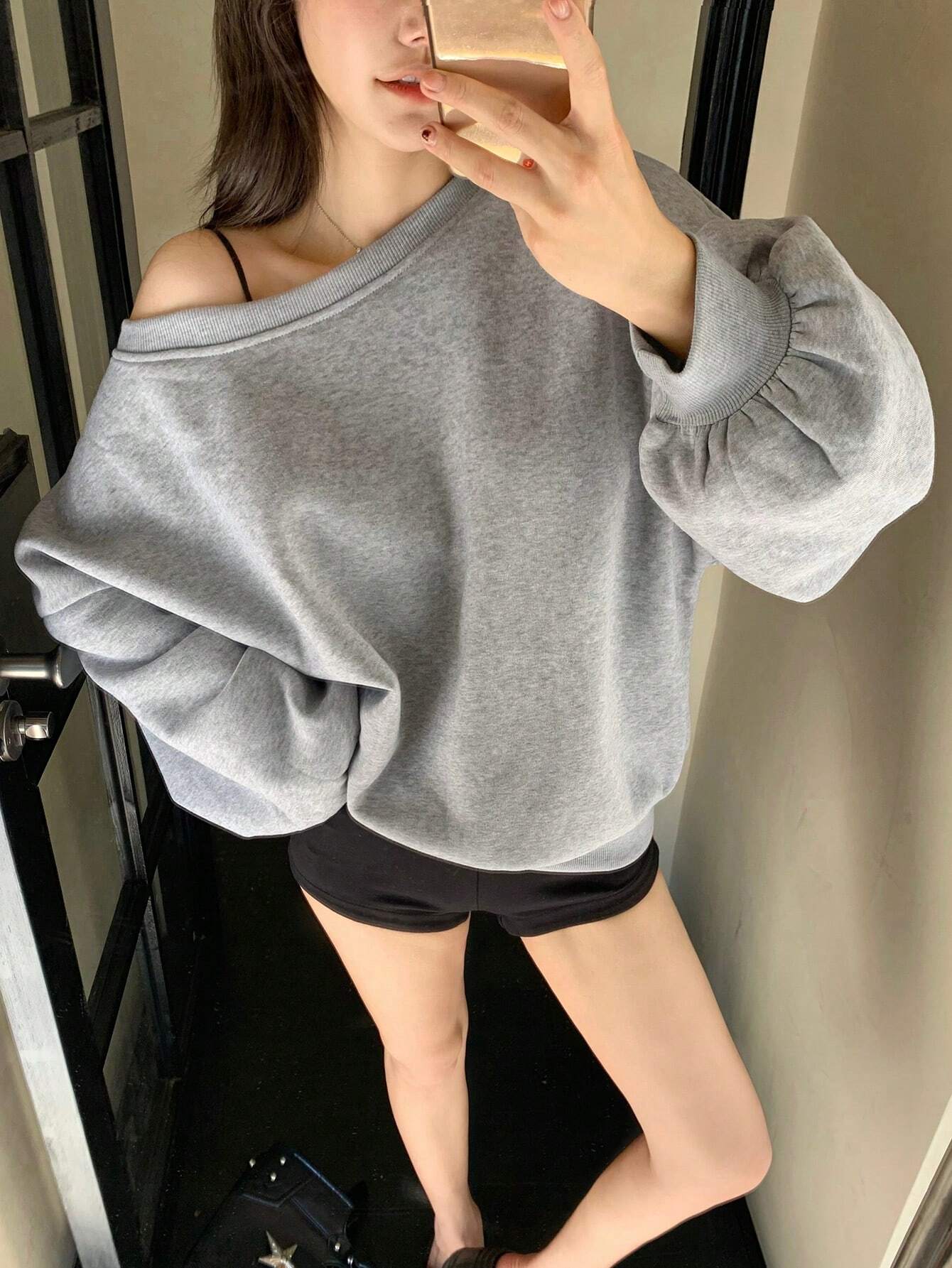 SXV Oversized Women's Asymmetrical Neck Loose Fleece Sweatshirt
